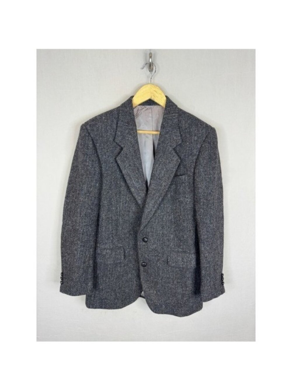 Harris Tweed Mens Grey Herringbone Wool Blazer Jacket Size 38 Reg Scottish